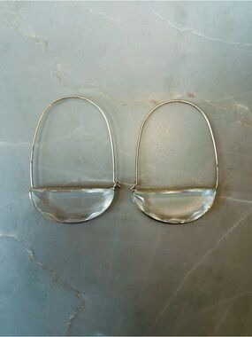Gold & Clear Acrylic Half-Moon Dangle Hoop Earrings